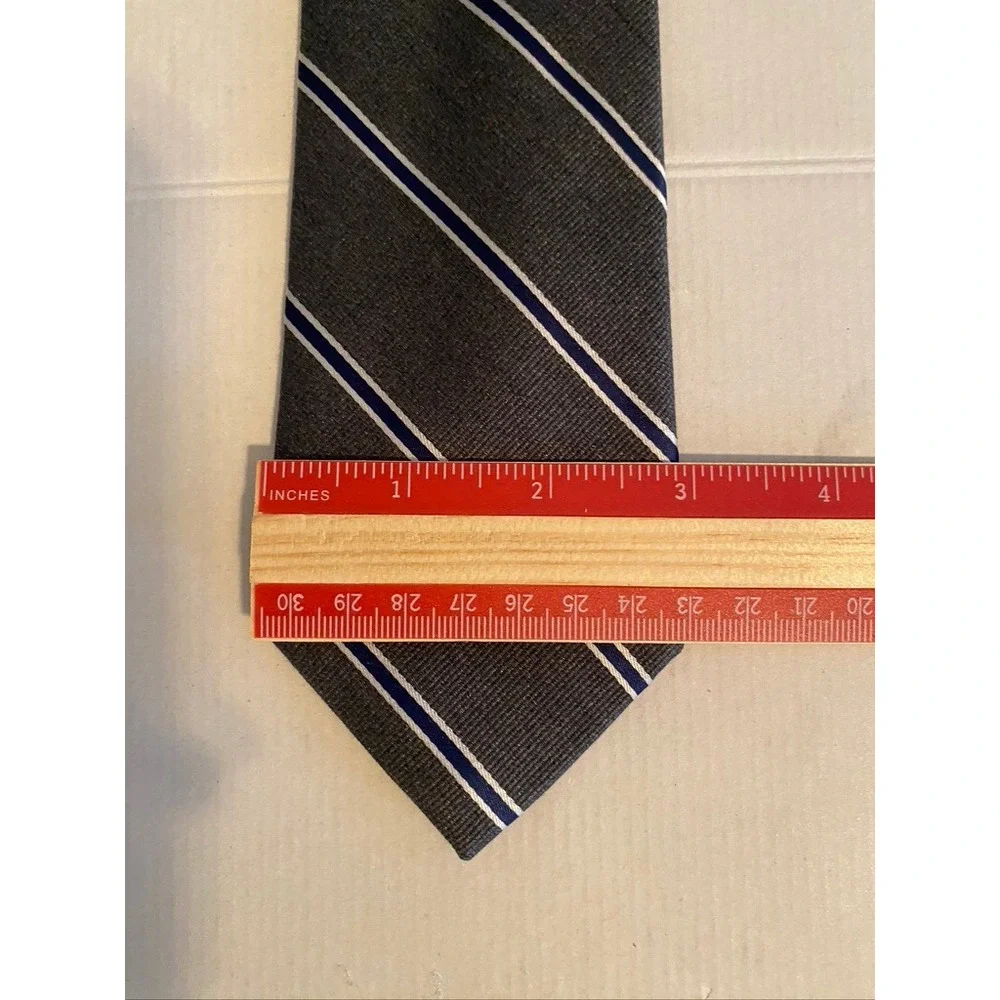 Jos. A. Bank Joseph Mens Silk Tie Gray Navy Blue White Diagonal Stripe Necktie